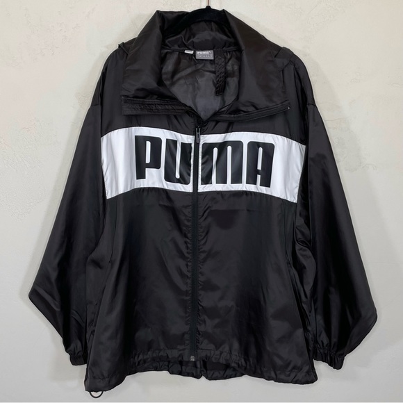 Puma Other - Puma Black White Logo Packable Hood Windbreaker Jacket